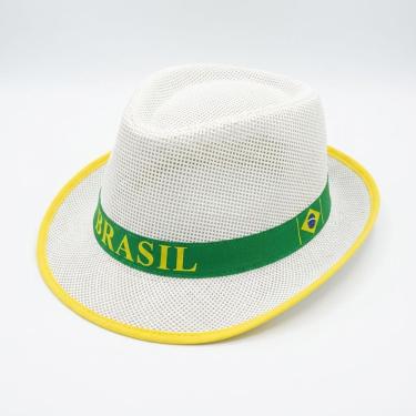 Imagem de 12UN Chapéu Malandrinho Brasil Branco Palha Festa Junina