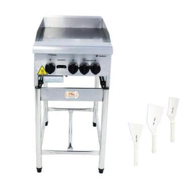 Imagem de Chapa Americana Profissional 45cm a Gás 18mm Lisa Inox com Pé CGP45 e 