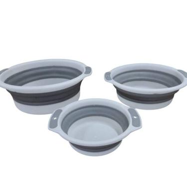 Imagem de Bacia Retrátil Dobrável Kit com 3 Bacias Retráteis 03-07-10 Litros para Lavar e Organizar em Plástico e TPR Dobrável