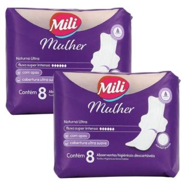 Imagem de Absorvente Mili Mulher Noturno Ultra com Abas - 2 Pacotes com 8 Unidad