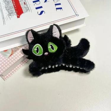 Imagem de Presilha De Cabelo De Pelúcia De Gato Preto Fofo Para Mulheres, Estilo