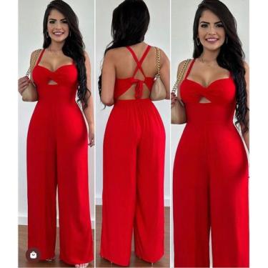Imagem de Macacão Pantalona Feminino com Bojo Integrado e Amarração nas Costas T