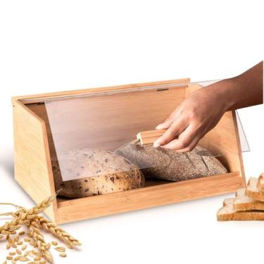 Imagem de Caixa Porta Pão Bambu Tampa Acrílica Organizador Cozinha - DOLCE HOME