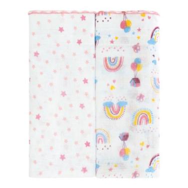 Imagem de Toalha Fralda Bebê Luxo 2 Unidades Grande C/ Fêstone 100% Algodão 68Cm