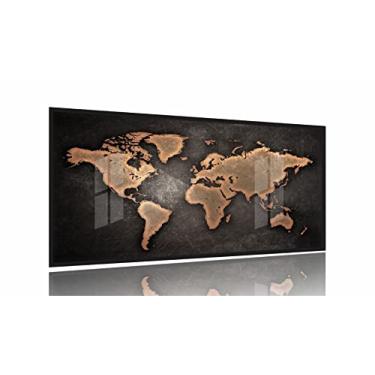 Imagem de Quadro Mapa Mundi Mosaico 3 Peças Sala Quarto Escritórios 130x60 Moldura Preta 2x2