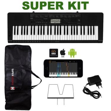 Imagem de Kit Teclado Musical CASIO CTK3500 USB/MIDI Aplicativo Chordana + Capa + Fonte + Suporte Partitura