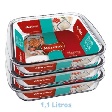 Imagem de 3 Assadeiras Travessa 1,1L Quadrada Vidro Temperada Marinex