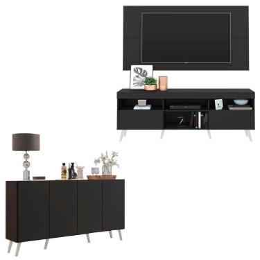 Imagem de Conjunto Sala de Estar Rack + Painel TV 65&quot; e Aparador Retrô Sofia Multimóveis Preto/Branco