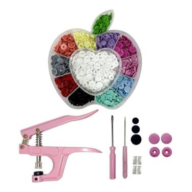 Imagem de Alicate Pressão Prega Botão Ritas Rosa 130 Botões Rita 12mm