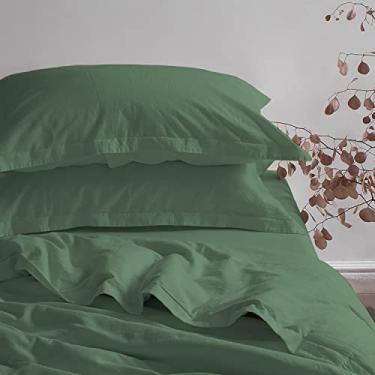 Imagem de Pizuna Fronha Algodão Verde Ash, 400 fios de algodão 100% sateen de fibra longa fronhas 50x70 cm com aba elegante de 5 cm - 2 pecas