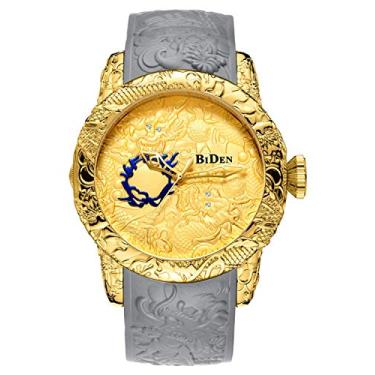 Imagem de Relógio masculino fashion com grande mostrador 3D, escultura, dragão, quartzo, luxuoso, requintado, criativo, Dourado, Relógios de quartzo