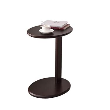 Imagem de Mesa lateral mesa lateral mesa lateral simples 2 camadas mesa de centro de madeira moderna em forma de C mesa lateral adequada para sala de estar quarto armazenamento doméstico mesa de chá mesa de centro