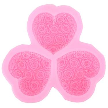 Imagem de Molde para fondant, 3 cavidades em forma de coração flor rosa molde de silicone sabonete fondant bolo moldes de chocolate faça você mesmo ferramenta de cozimento