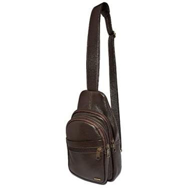 Imagem de Bolsa Transversal Masculina De Couro Le Voyage 5 Bolsos Cor:Marrom