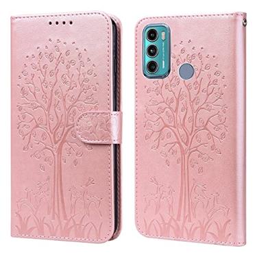 Imagem de For Motorola Moto G60 Tree & Deer Pattern Pressed Printing Horizontal Flip Leather Phone Case
