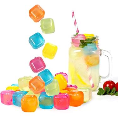 Imagem de Cnll 48 pacote de cubo de gelo reutilizável cubos de gelo de plástico cubos de gelo coloridos recongeláveis para bebidas, uísque, vodka ou café, cubos de gelo laváveis não derretidos não diluídos combinação de cores aleatórias
