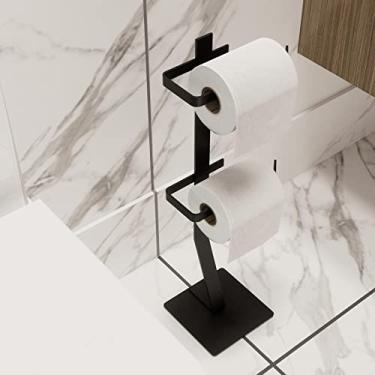 Imagem de Porta Papel Higiênico Chão Papeleiro Banheiro Lavabo Preto Duplo