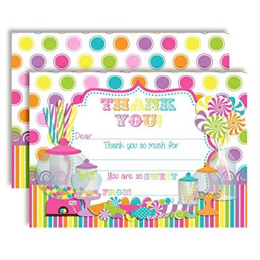 Imagem de Doces Shoppe Doces - Notas de agradecimento temáticas para crianças, dez 10 x 14 cm Preencha os cartões em branco com 10 envelopes brancos da AmandaCreation