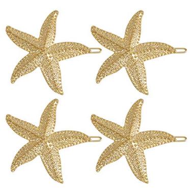 Imagem de AUEAR, Pacote com 4 grampos de cabelo de estrela do mar grampos de cabelo de noiva grampos de cabelo de metal estrela do mar grampo de cabelo bonito de praia para casamento presilhas femininas estilo