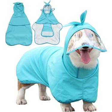 Imagem de Capa de chuva para cachorro com capuz impermeável para animais de estimação PU jaqueta de chuva leve ajustável respirável poncho para filhote de cachorro para uso no dia nebuloso, azul, 4GG (peito: 67cm)