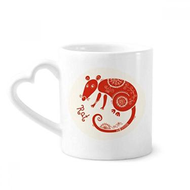 Imagem de Ano de Rato Animal China Zodíaco Caneca Vermelha Café Cerâmica Copos Copo Coração