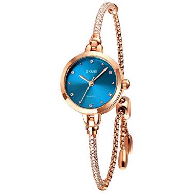 Imagem de Relógios Femininos Pulseira Diamante Senhoras Feminino Pequeno Ouro Rosa Moda Luxo Fino Impermeável Analógico Quartzo Casual Meninas Presentes Esposa Prata Relógio de Pulso SKMEI, L1805 azul, moda
