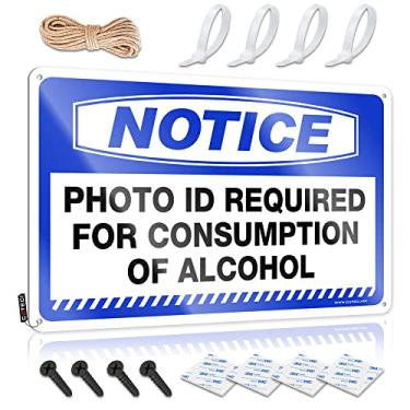 Imagem de Aviso de decoração de casa engraçado ID de foto necessária para o consumo de álcool sinal de lata sinal de lata de metal placas de acampamento regras (tamanho: 20X30cm)