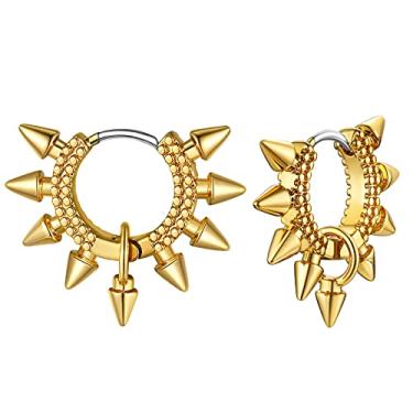 Imagem de GoldChic Jewelry Brinco de argola pequeno com formato de estrela/coração/quadrado/pike/redondo delicado brincos simples hipoalergênicos para cartilagem lóbulos hélice articulados tragus Daith brincos para mulheres, com caixa de presente