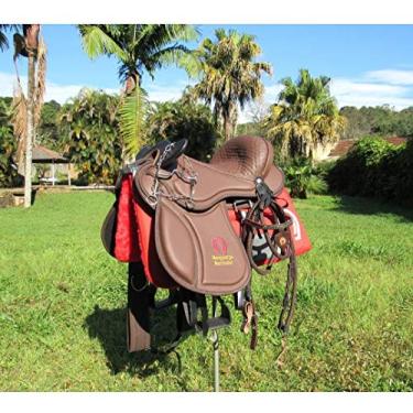 Imagem de Sela Australiana De Cabeça Marrom Soft Gel Completa 16 Polegadas Com Abas Luxo