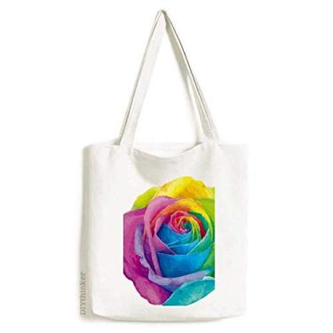 Imagem de Bolsa de lona LGBT com flor lésbica arco-íris gay bolsa de compras casual bolsa de mão