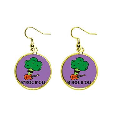Imagem de Brincos femininos de brócolis musicais para guitarra, brincos pendentes dourados