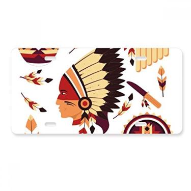 Imagem de DIYthinker Tiara indiana de pena tradicional americana placa de licença decoração aço inoxidável automóvel