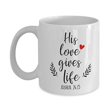 Imagem de Caneca ilustrada das escrituras – Seu amor dá vida – Copo de café de cacau quente divertido – ideia de presente de aniversário