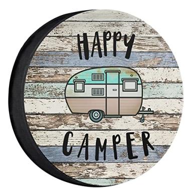 Imagem de YZ-MAMU Capa de pneu de reserva para acampamento feliz à prova d'água para Jeep Trailer RV SUV Caminhão Camper Viagem Trailer Acessórios, Happy Camper, 14 inch