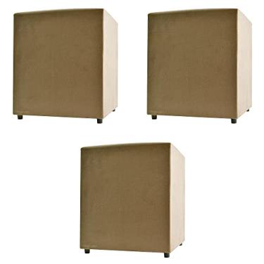 Imagem de Kit 3 Puff Cubo Poptem Quadrado Suede Madeira Sala