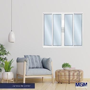 Imagem de Janela de Alumínio de Correr 120x200cm 4 Folhas 2 Fixas com Vidro Mini Boreal Linha Solida MGM Branco