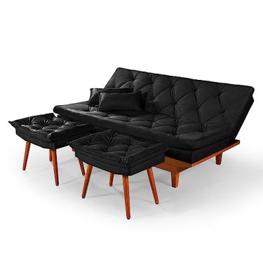Imagem de Sofá Cama Caribe 3 Lugares Com 2 Banqueta Tecido Suede Cor:Preto