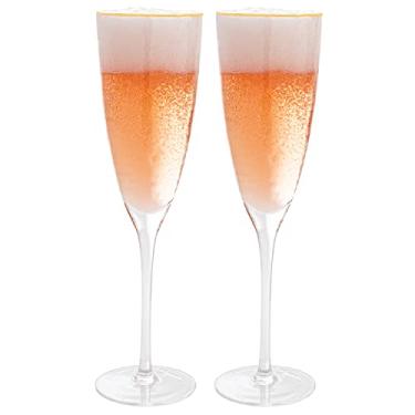 Imagem de Vikko Taças de champanhe, taça decorativa de 236 ml, taça martelada com aro dourado, conjunto de 2 elegantes taças de vinho espumante