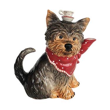 Imagem de Blue Sky Clayworks 18186 Rubi Yorkshire Terrier filhote cachorro figura cerâmica bule de chá 21,5 cm L
