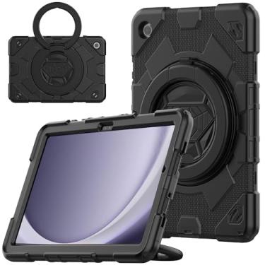 Imagem de Capa para Samsung Galaxy Tab A9 Plus de 11 polegadas (SM-X210/X216/218) Capa macia de silicone de três prevenção resistente à prova de choque com suporte embutido alça de mão de 360° para capa A9 Plus (preto)