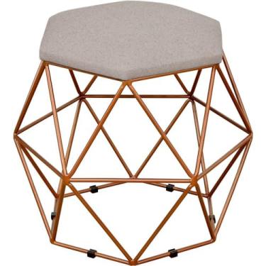 Imagem de Puff Decorativo Aramado Bronze Six L02 Linho Bege - Lyam Decor
