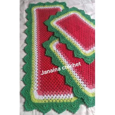 Jogo cozinha em crochê 3 peças - Janaína crochet - Tapete para