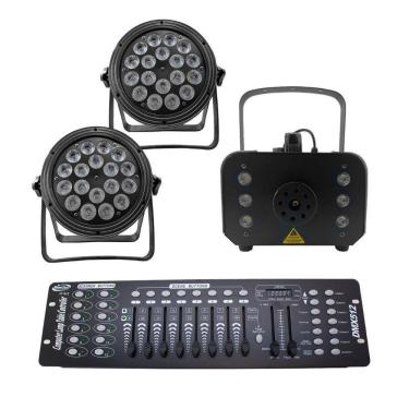 Imagem de Kit 2 Par Led Slim + Máquina De Fumaça 1200W + Mesa Dmx 512