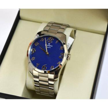 Imagem de Relogio Champion Prateado Visor Azul Grande Numeros Cn26715f