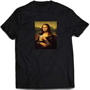 Imagem de Camiseta Mona Lisa cerveja Camisa preta meme (Preto, GG Adulto)