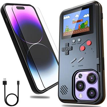 Imagem de Capa de telefone Gameboy para iPhone 14 com protetor de tela de telefone de vidro temperado, jogos clássicos retrô de 36 jogos, capa portátil para iPhone de console de videogame (para iPhone 14 (6.1"), preta)