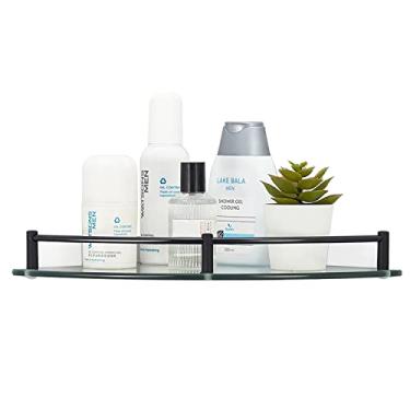 Imagem de Halyuhn Suporte de chuveiro de canto de vidro montado na parede, prateleira de chuveiro de canto de banheiro transparente com vidro temperado de 6 mm de espessura, organizador de chuveiro de canto de