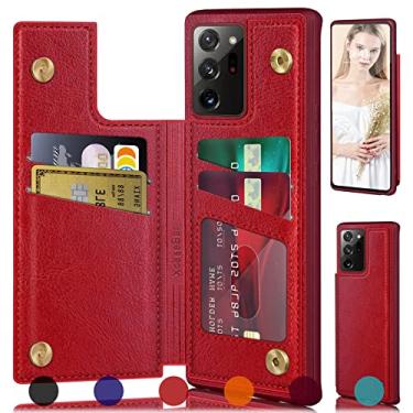 Imagem de XcaseBar Capa para Samsung Galaxy Note 20 Ultra carteira com [bloqueio RFID] [suporte para 4 cartões de crédito], capa protetora de couro PU para celular feminina masculina para Note 20Ultra capa vermelha