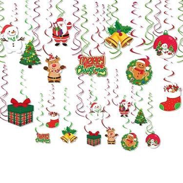 Imagem de 20 peças de decorações de redemoinho para pendurar no Natal, espiral de Natal para pendurar no teto, Papai Noel, alce, boneco de neve, guirlanda em espiral, enfeite de árvore de Natal para véspera de