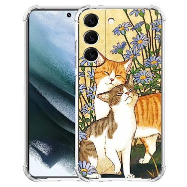 Imagem de malegaon Capa de flor de gato para Samsung Galaxy S21, estampa de animais fofos estéticos, capa completa de TPU macio para Galaxy S21